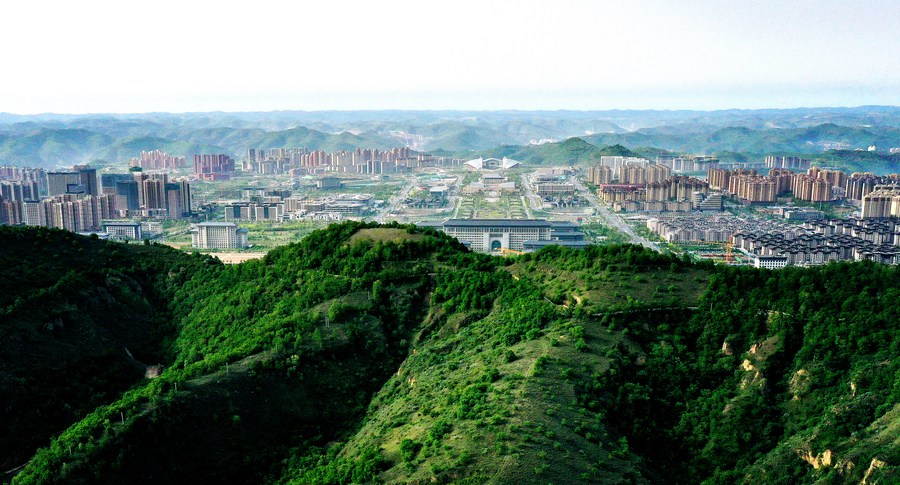 Aerial view of Ansai District of Yan'an, NW China's Shaanxi - Xinhua