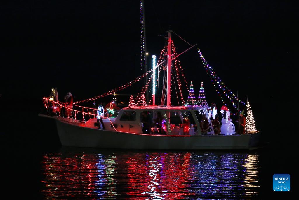 Lights on the Lake Holiday Boat Parade held in New Orleans, U.S. Xinhua