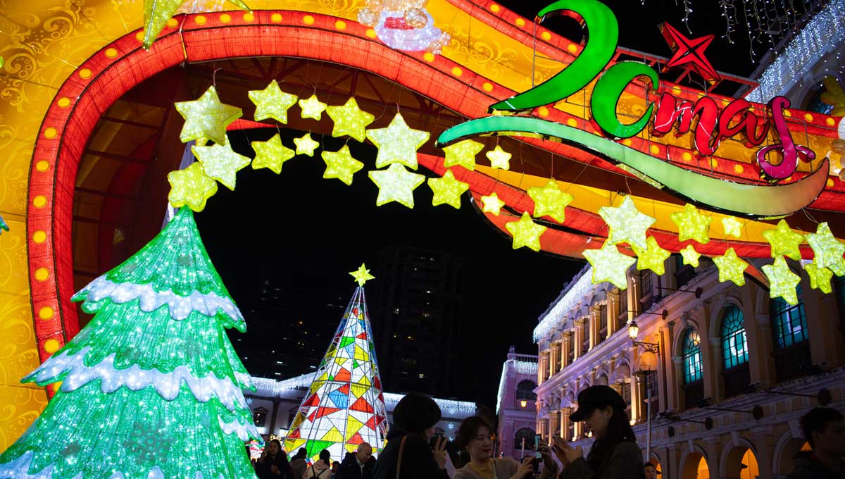 Festive lights lit up for upcoming Christmas and New Year's Day in Macao